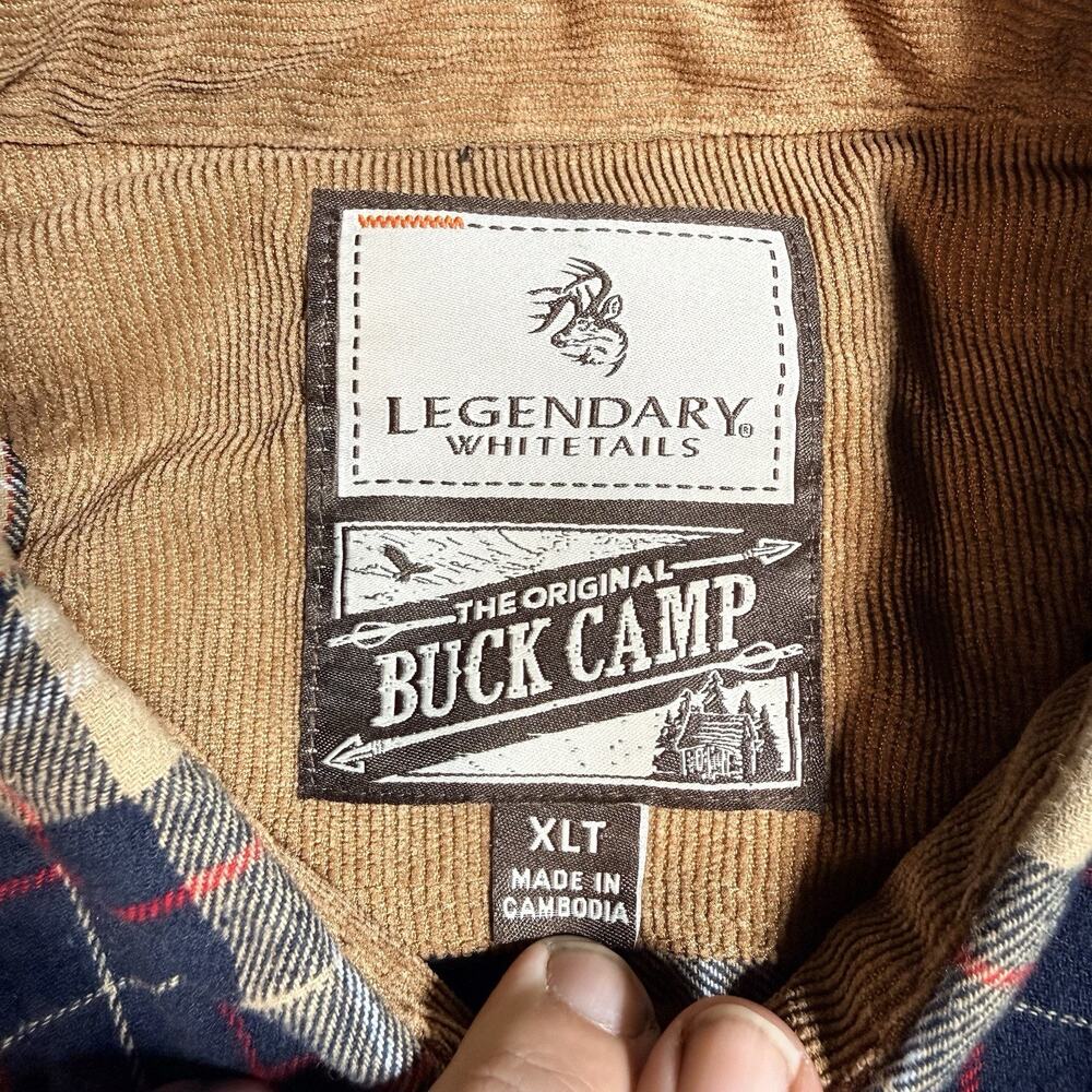 NWT Legendary Whitetails Mens XLT Buck Camp Flannel Shirt Navy Tan Plaid 6464 - Picture 4 of 16
